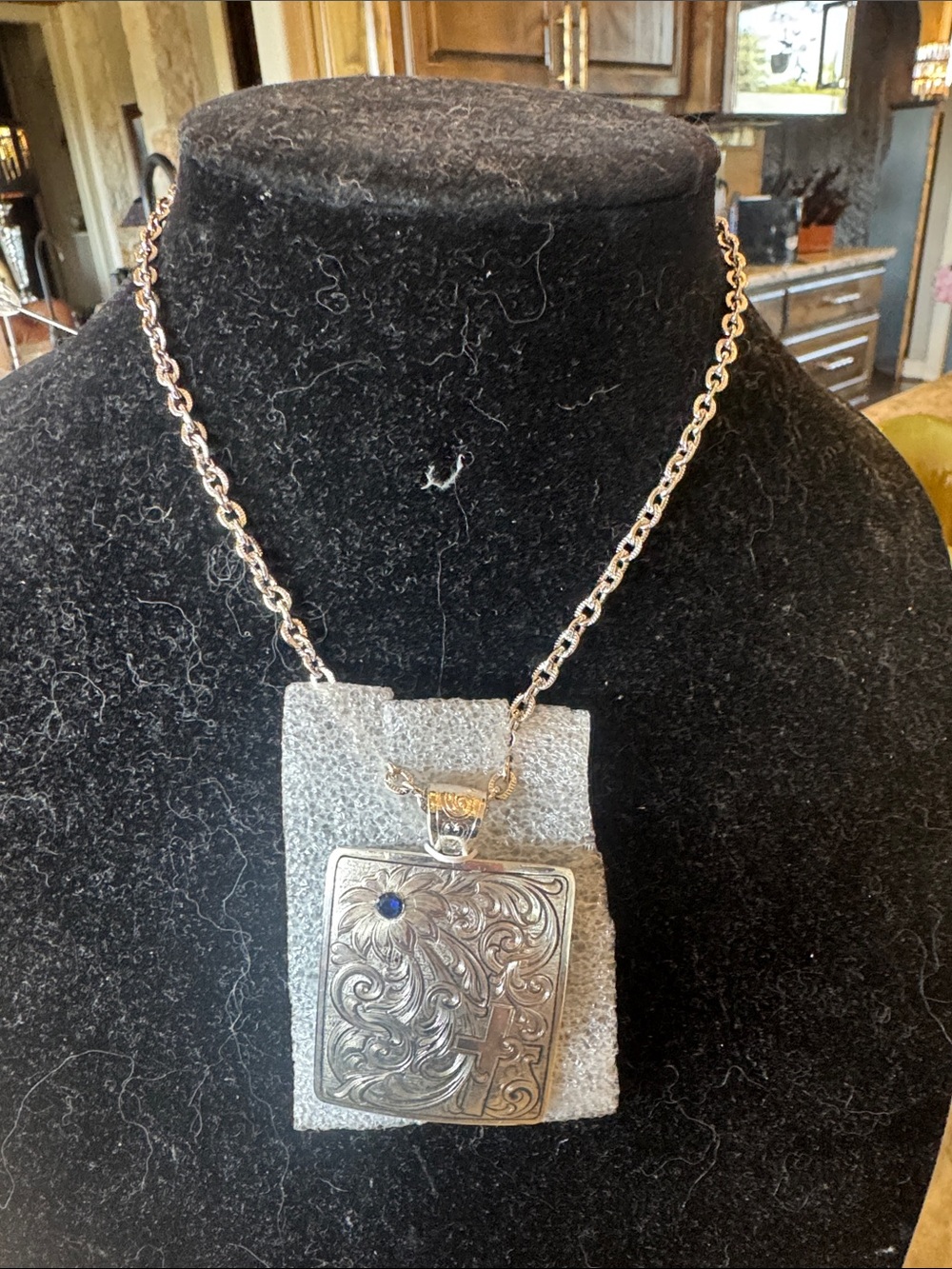 Montana Silversmiths Silver Locket Necklace with Blue Accent